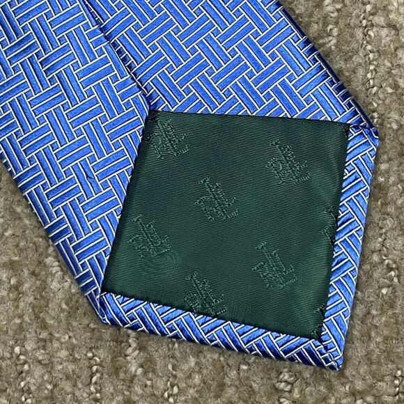 Lauren Ralph Lauren Necktie Silk Blue White Geometric Print Hand Finished - Picture 5 of 10
